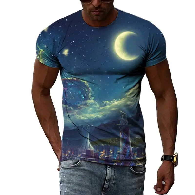 

Summer Fashion Starry Sky Graphic T Shirts For Men Casual 3D Print Tee Hip Hop Harajuku Personality Round Neck Short Sleeve Top