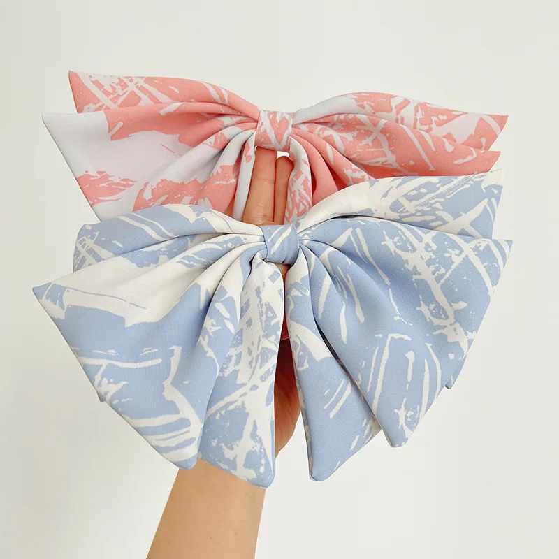 

Japan and South Korea new style big bow print spring clip one word clip 2022 summer fashion hairpin girl headdress