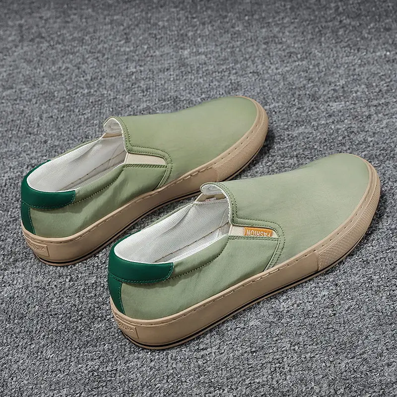 Мужские парусиновые туфли оливкового и зеленого цвета удобные повседневные с