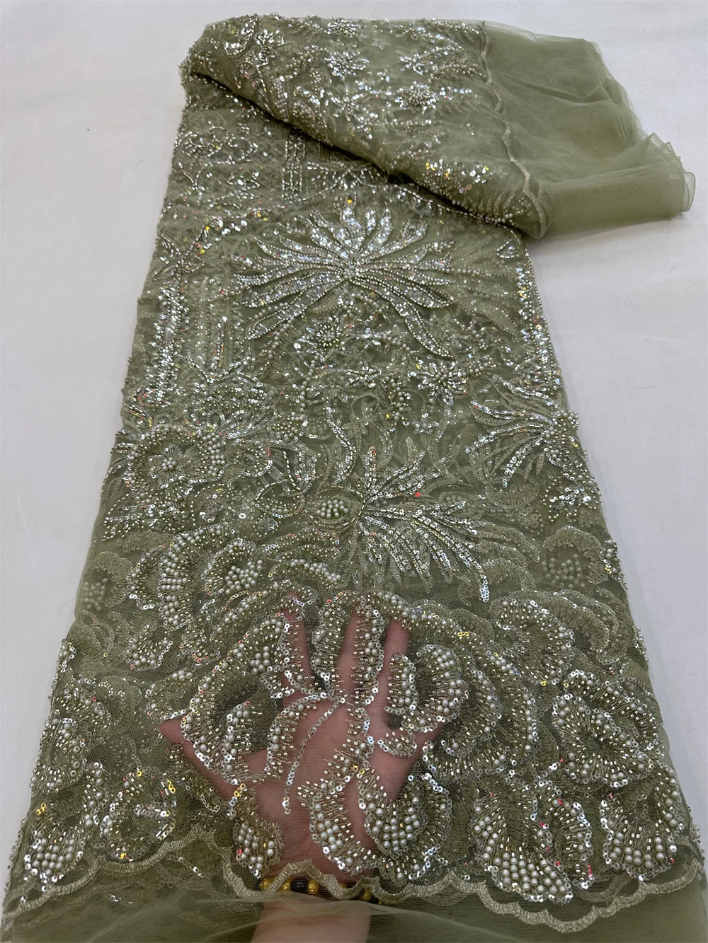 

Luxury African Sequins Beaded Lace Fabric 2023 High Quality Groom Nigerian Wedding Bridal Embroidery French Tulle Sewing PL241-1