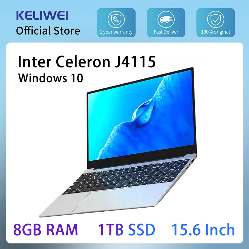 

Недорогой ноутбук KELIWEI, 15,6 дюйма, Intel Celeron J4115, 8 ГБ ОЗУ, 1 ТБ SSD, Windows 10, портативный ноутбук, компьютер, Bluetooth для студентов