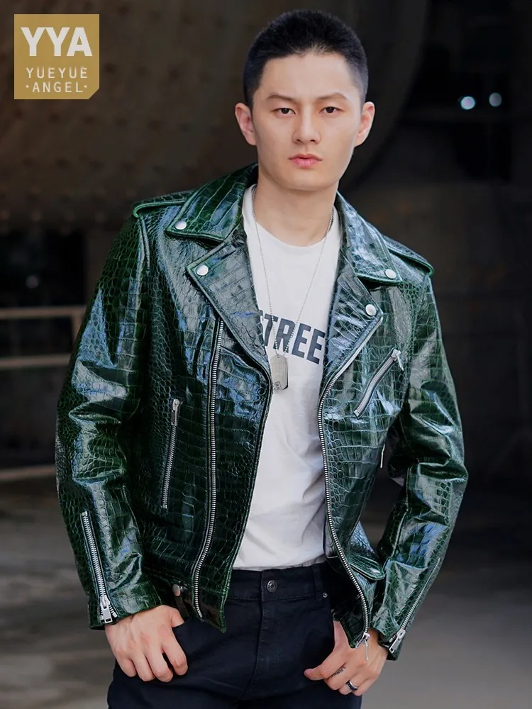 

Мужская приталенная байкерская куртка из натуральной овечьей кожи, на молнии