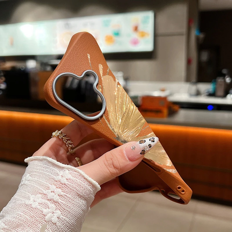 Чехол с позолоченной бабочкой для iPhone 16 Pro Max роскошный кожаный чехол текстурой