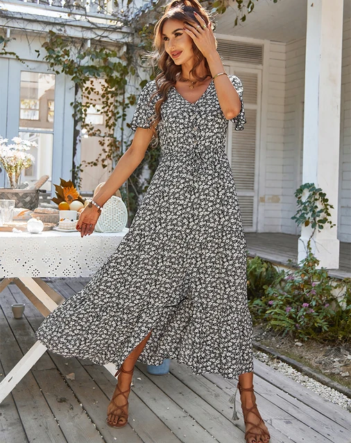 Summer Dresses Women 2022 Casual Elegant Floral Sexy Bohemian Vintage Chic  Long V-Neck Comfortable Free Ship Vestido Sundress - купить по выгодной  цене | AliExpress