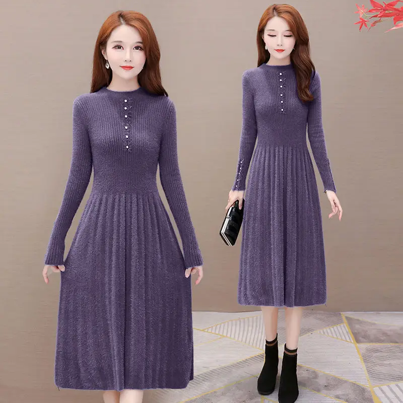 

Женское длинное трикотажное платье-свитер, повседневное ТРАПЕЦИЕВИДНОЕ плотное вязаное платье-пуловер, модель L54 на осень и зиму, 2022