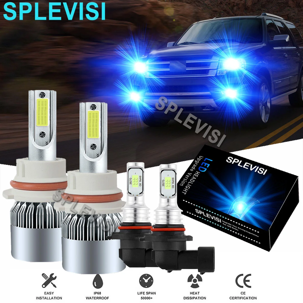 

Ice Blue Car LED Headlight Fog Light Bulbs 8000K Fit For Ford Expedition 1999-2002 Ford F 250 F 350 Super Duty 2001-2004