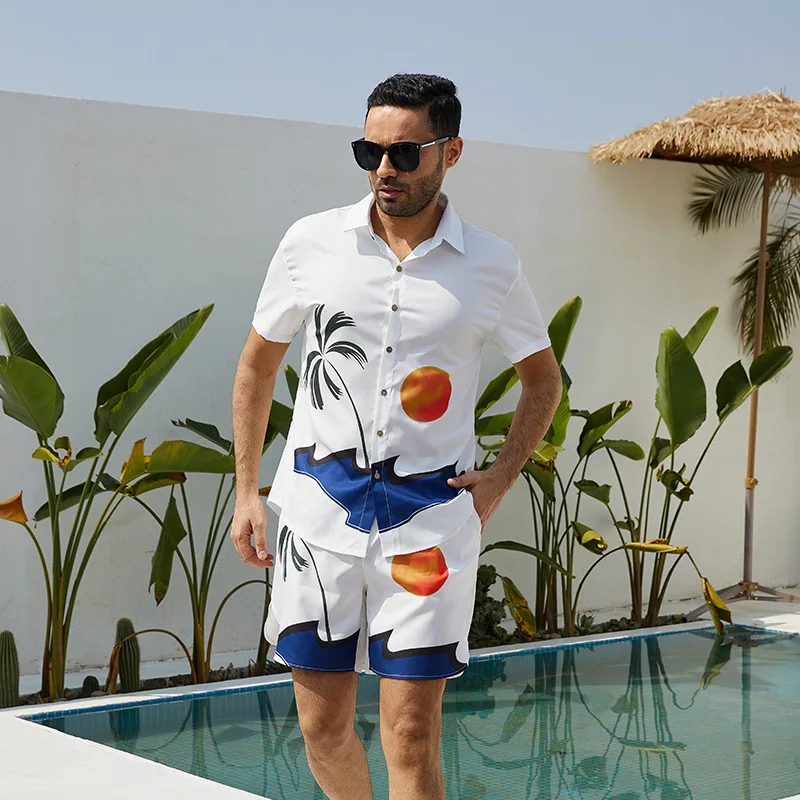 

Men's wear 2022 New fashion Hawaiian short sleeve beach style casual shirt two-piece suit for men