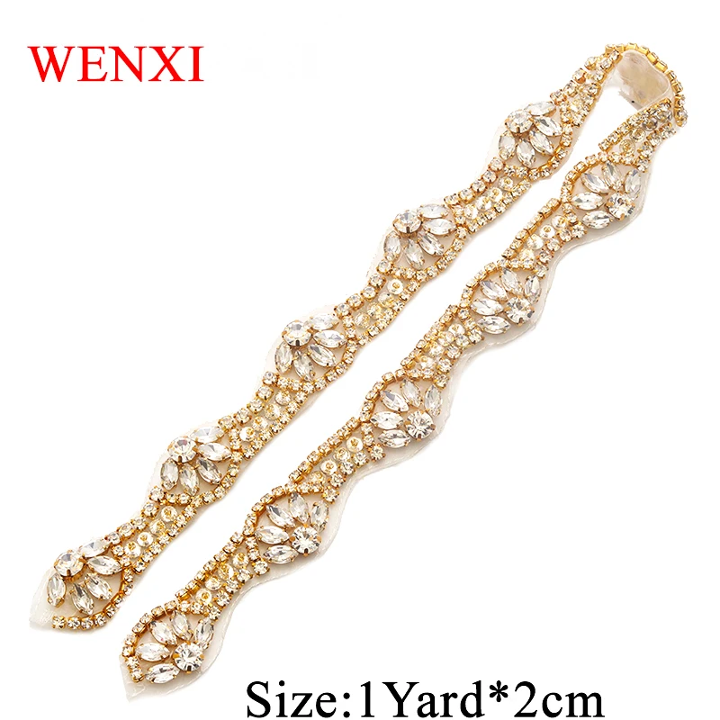 WENXI, 1 ярд, оптовая продажа, необычная Свадебная фотоаппликация, облицовка стразами для невесты, блестящее розовое золото WX801 WENXI, 1 ярд, оптовая продажа, необычная Свадебная фотоаппликация, облицовка стразами для невесты, блестящее розовое золото WX801