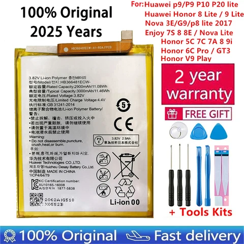 Оригинальный аккумулятор HB366481ECW для Huawei P9 Y6 Prime P Smart /p9lite p10 lite p8 lite 2017 p20 lite honor 8 5C, батареи 3000 мАч