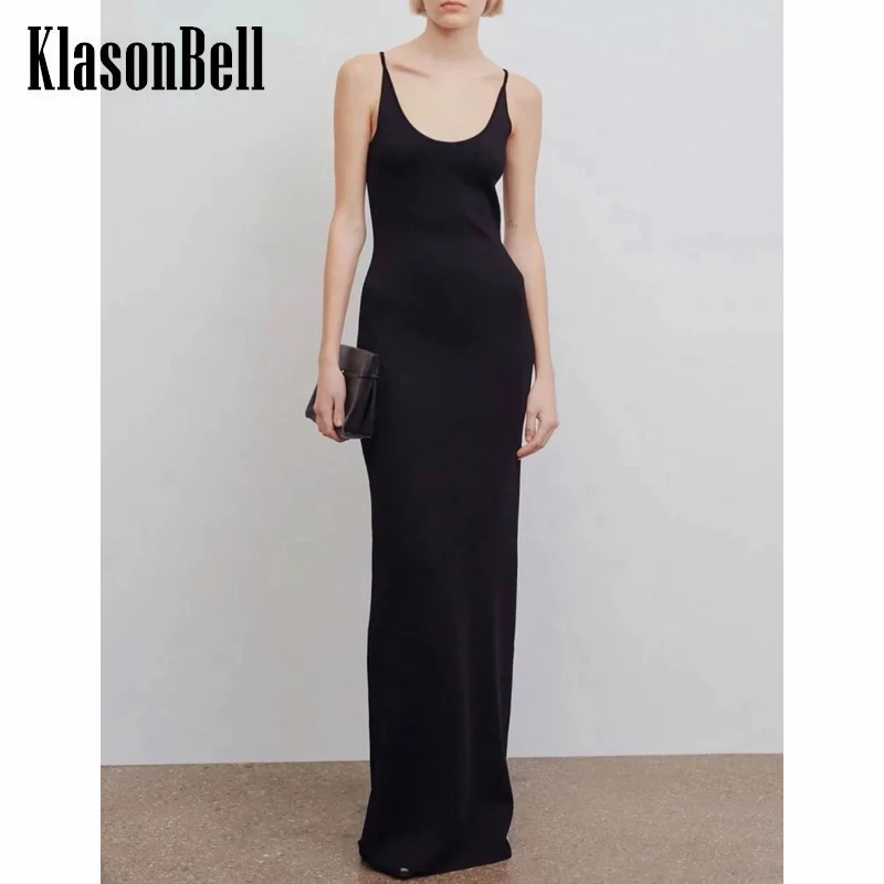 

9,14 KlasonBell элегантное сексуальное платье с глубоким вырезом на тонких бретельках тонкое трикотажное длинное женское платье