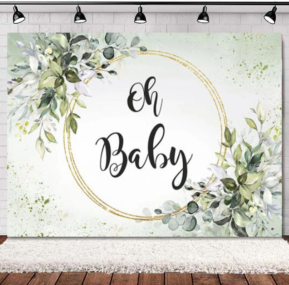 

Photography Backdrop Baby Shower Green Leaves For Oh Baby Gender Reveal Party Background Supplies Photocall Decoration Banner