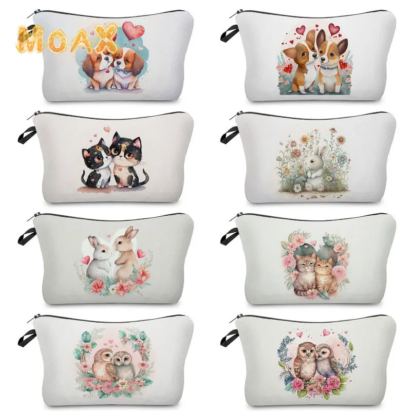

Cute Animal Print Cosmetic Bag Women Cartoon Cat Dog Owl Portable Makeup Bag Ladies Outdoor Travel Toiletry Bags Kids Purse Gift