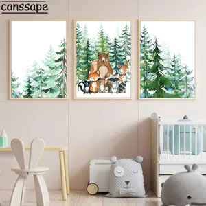 Животные джунглей Художественная печать сосновые растения холст живопись среднего возраста настенные картины постер для детской комнаты Nordic постер Baby Boy декор комнаты