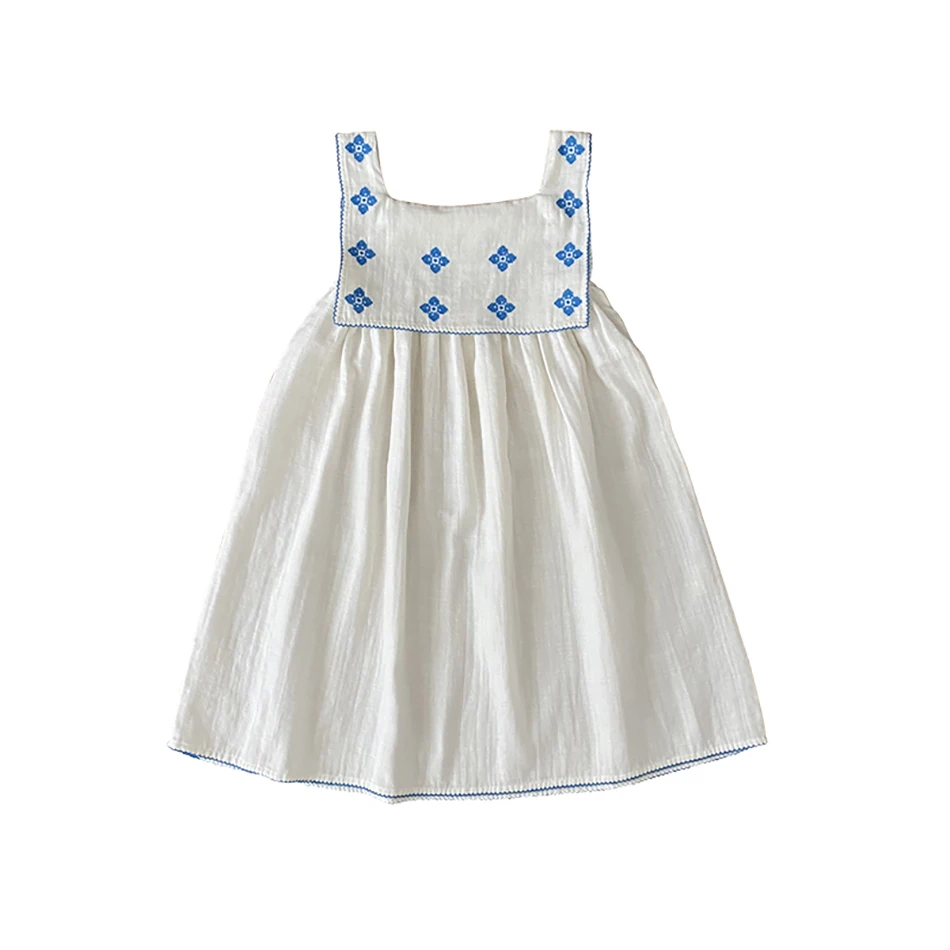 

Bebe Summer Children Casual Dress Kid Cute Cotton Clothes Set Baby Girl White Embroidery Printing Dresses Kids Vestidos 1-12Y