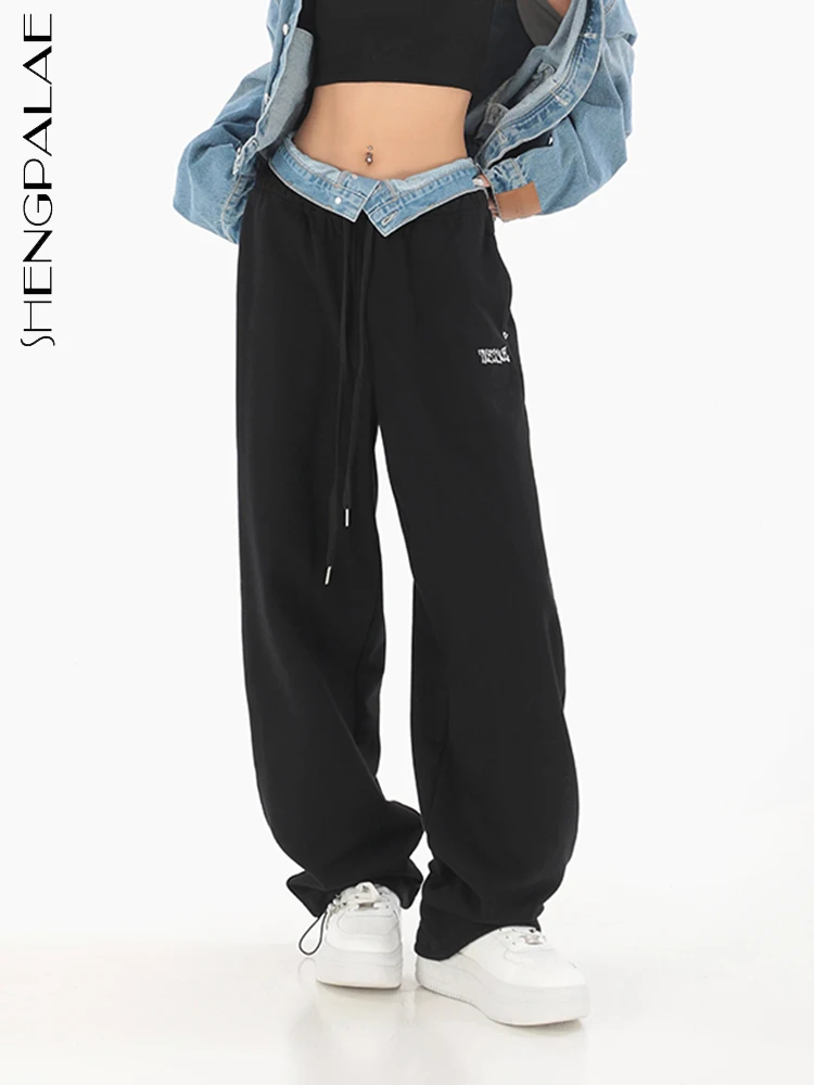 

SHENGPALAE Highstreet, джинсовые комбинированные повседневные штаны из двух предметов, женские спортивные штаны в стиле хип-хоп с широкими штанинами, новинка 2023, весна-лето, R927