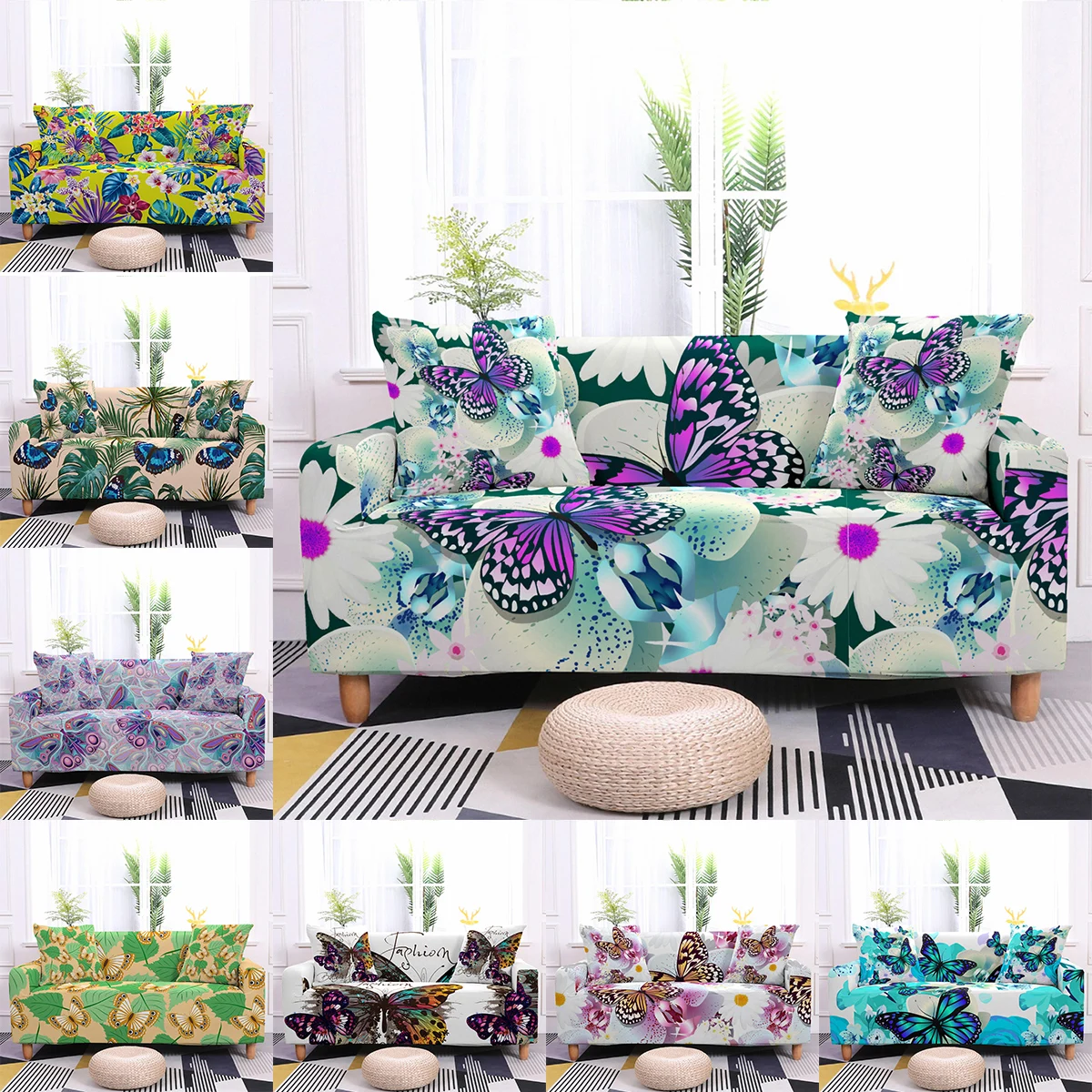 

Butterfly Sofa Cover Elastic Sofa Cover For Living Room Modern Corner Sofa Slipcover 1/2/3/4 Seater Stretch Armchair Cover