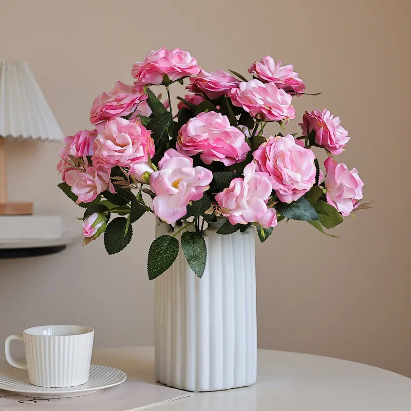 Свадебный искусственный Шелковый цветок 40 см 9 цветов в пучке айсберг Роза для