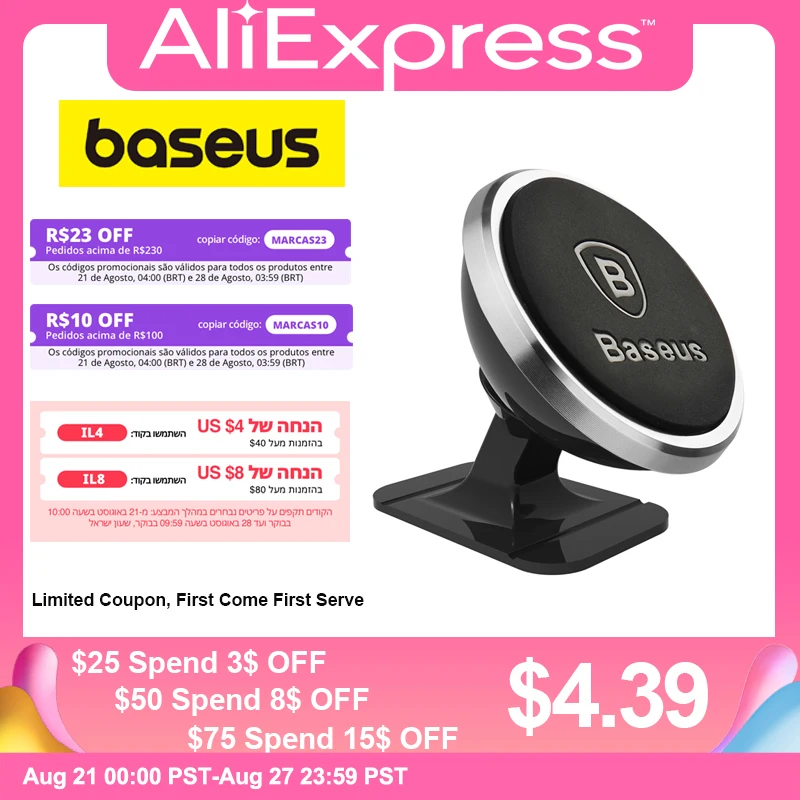 Baseus Universal Magnetic Car Phone Holder Stand For iPhone Samsung Magnet Mount Round Car Holder Dashboard Mobile Phone Holder