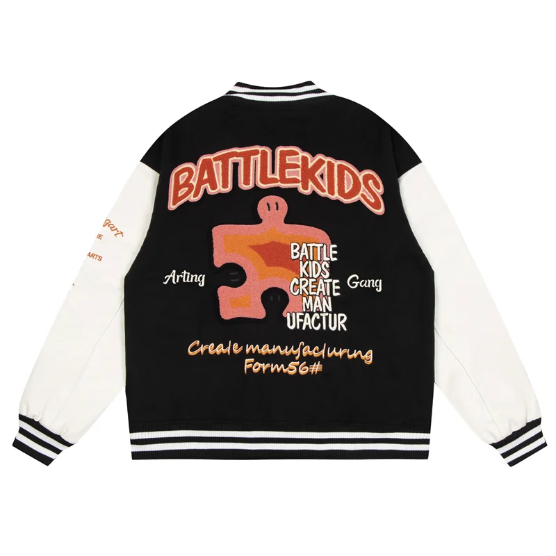 

2022 Harajuku Oversized Baseball Jacket Cartoon Puzzle Letter Embroidery Hip Hop Streetwear Fashion College Varsity Jackets