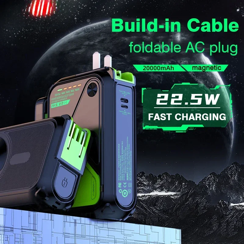 Магнитный беспроводной внешний аккумулятор с емкостью 20000 мАч быстрое зарядное