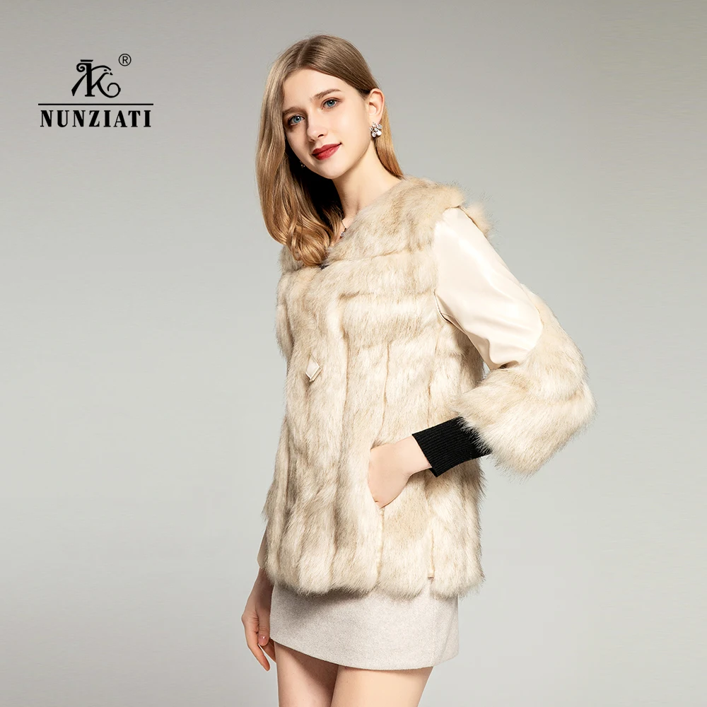 NUNZIATI Women's Winter Plus Size Jacket Warm Thick Fleece Faux Fur Coat Plush Women's Genuine Leather Jacket Coat Casual enlarge