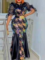 shiny sequins luxury evening dresses 2022 abaya elegant ruffled mesh patchwork mermaid long robe national african clothing