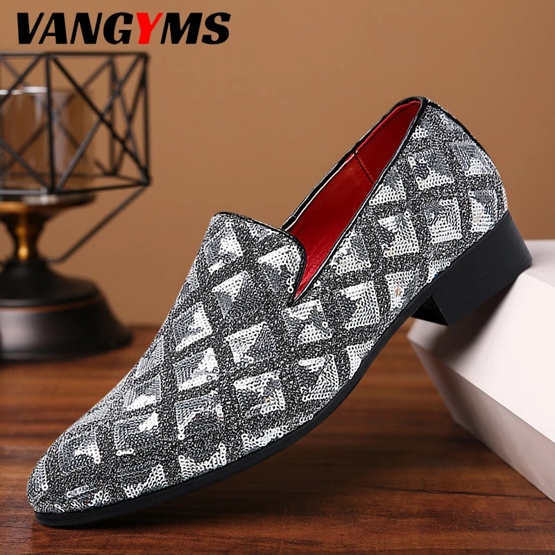 

Men's Leather Shoes Fashion Pointed Toe Casual Shoes Overfoot Peas Shoes Large Size Sequin Loafers Sapato Social Masculino Luxo