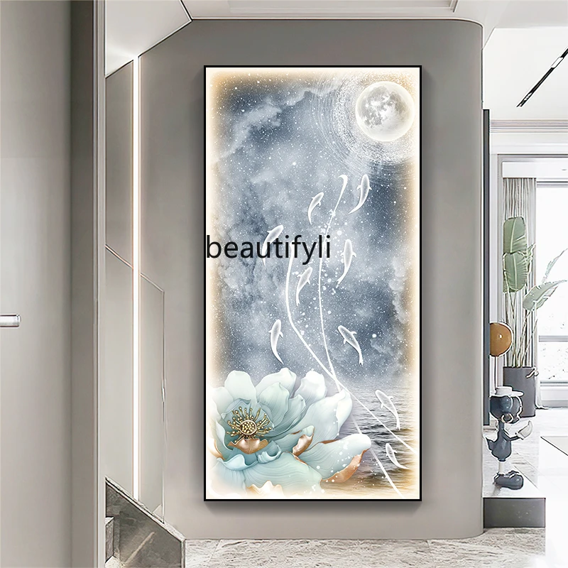 

yj Luminous LED Light Nine Fish Chinese Style Entrance Decorative Painting High Sense Hanging Painting Corridor End Painting