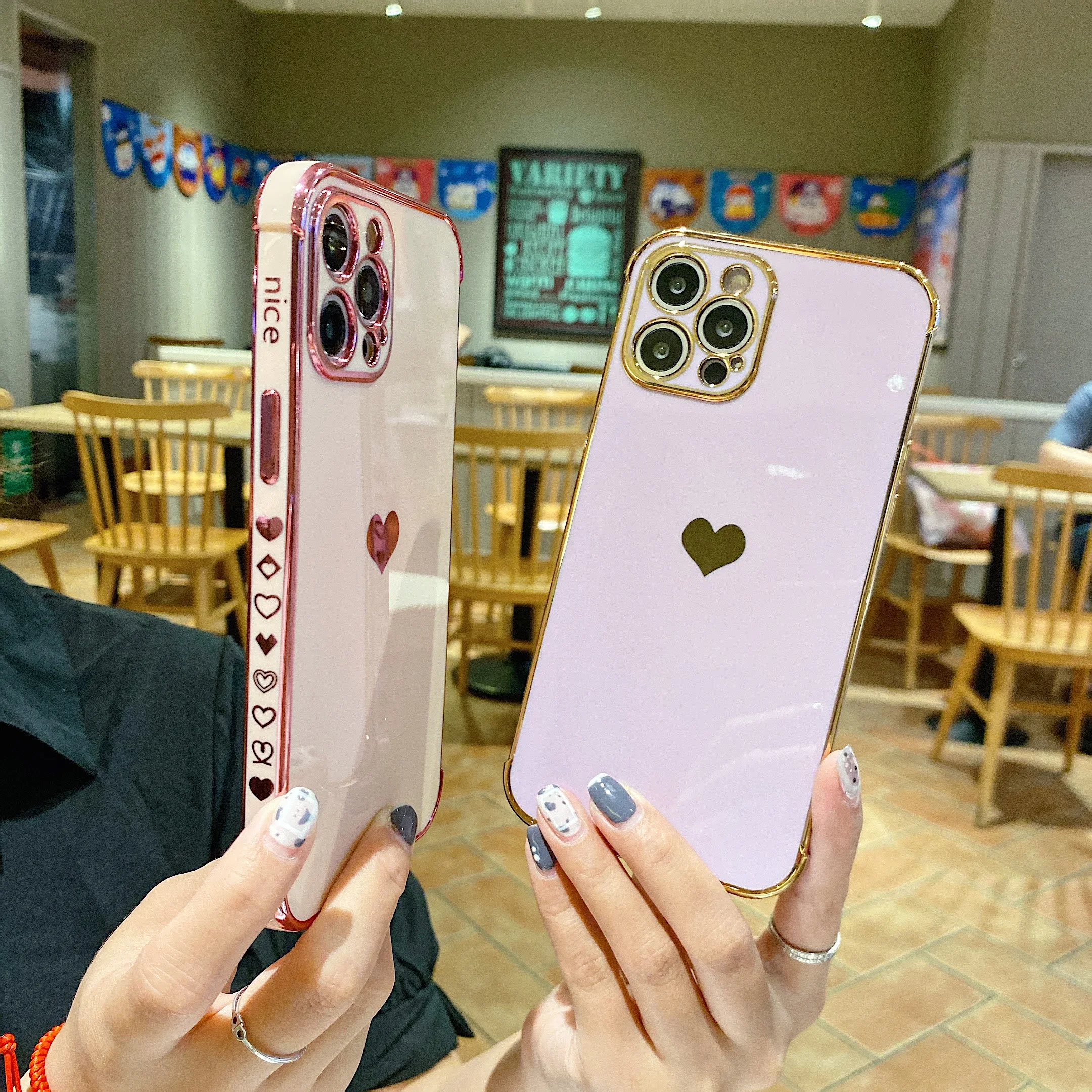

moskado Plating Love Heart Camera Protection Phone Cover For iPhone 11 Pro Max 13 Mini 12 X XR XS Max 7 8 Plus Silicone TPU Case