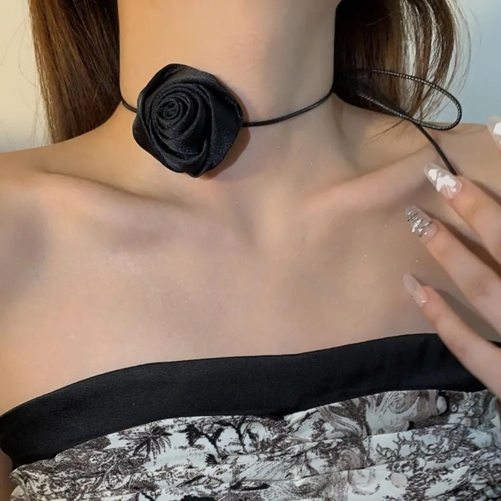 Атласное колье с цветком розы романтическая регулируемая цепочка на ключицу