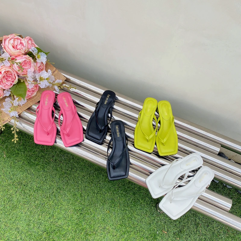

Clip Toe Women Slippers Casual Outside Slides Low Heels Pink Black Green White Summer Outdoor Beach Shoes Woman Dress Size 35-39