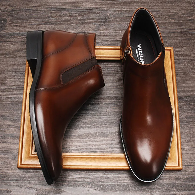 

Мужские Ботильоны из натуральной кожи без шнуровки, черные, коричневые итальянские классические ботинки, мужские официальные Ботинки Челс...