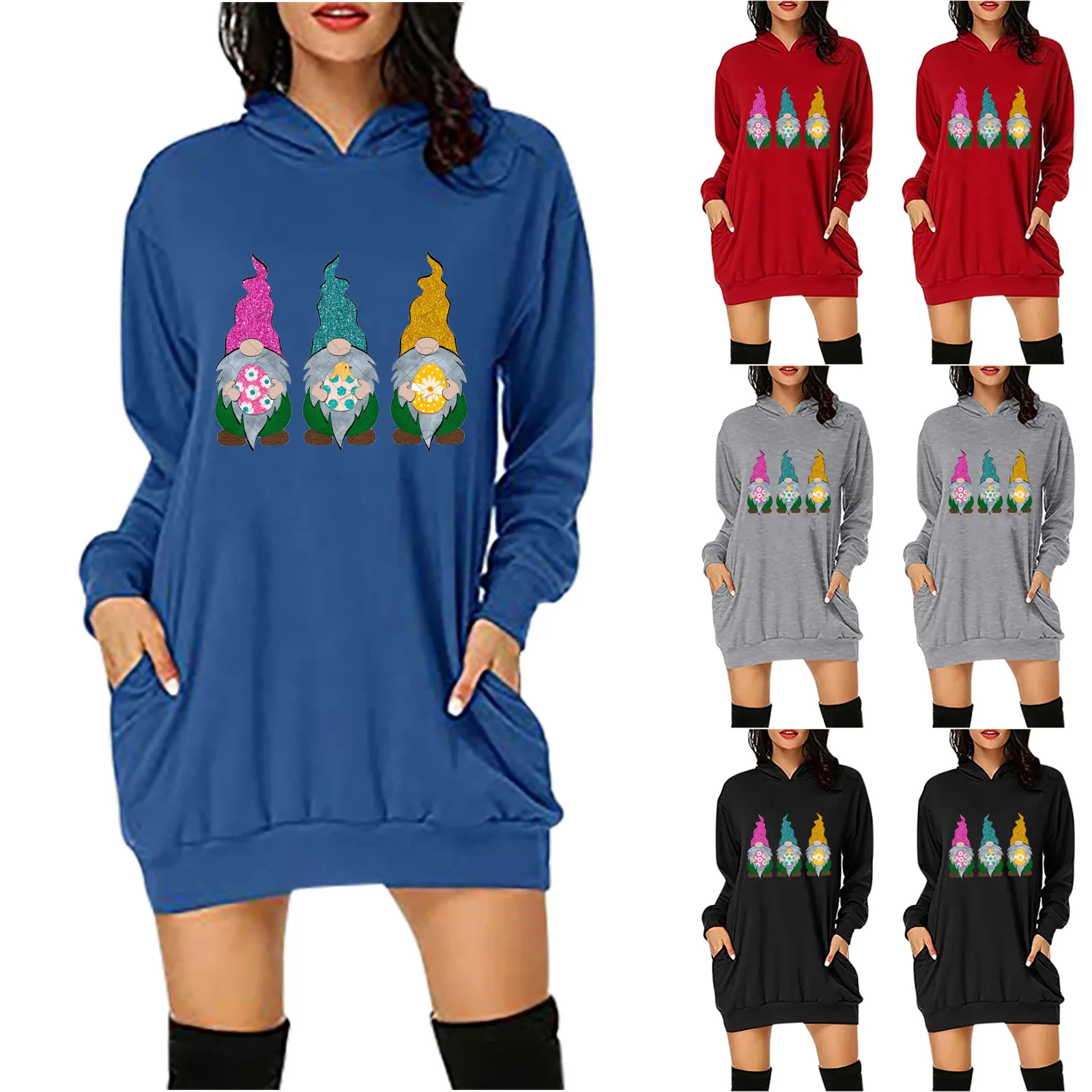 

Женское платье-пуловер с длинным рукавом и капюшоном