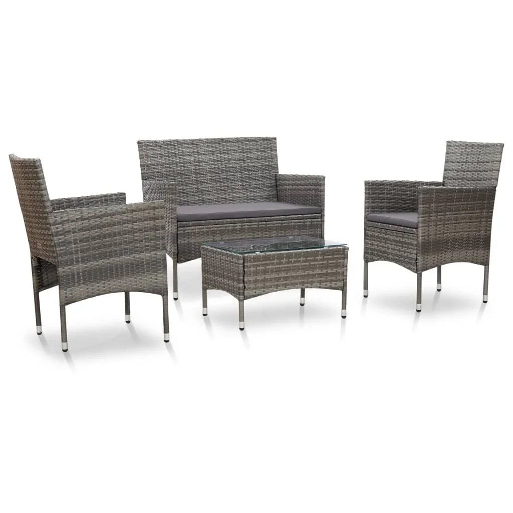 

4 Piece Garden Lounge Set with Cushions Poly Rattan Gray