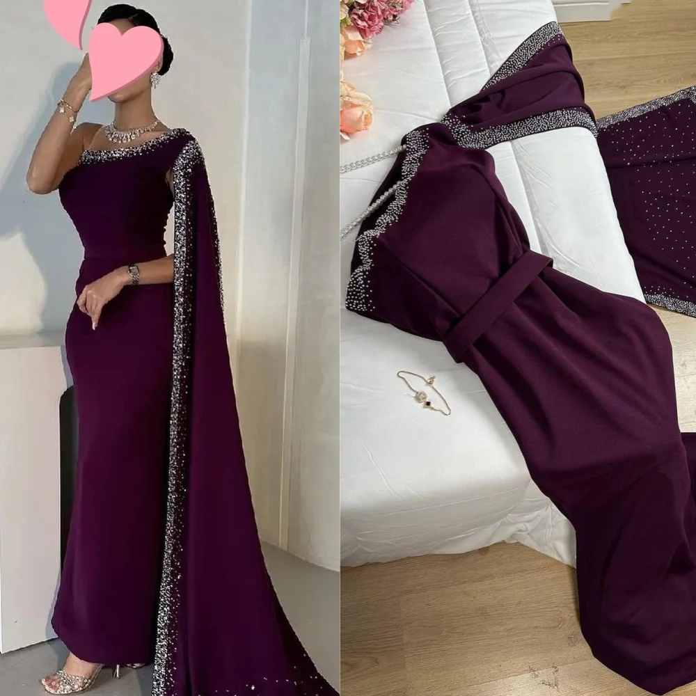 Jiayigong Джерси с жемчужным бисером знаменитости ТРАПЕЦИЕВИДНОЕ ПЛАТЬЕ на одно