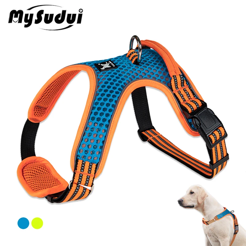 Mysudui Reflective Dog Harness Light Weight Breathable Safe Night Travel Dog Vest Adjustable Durable for All Dogs Outdoor Sport