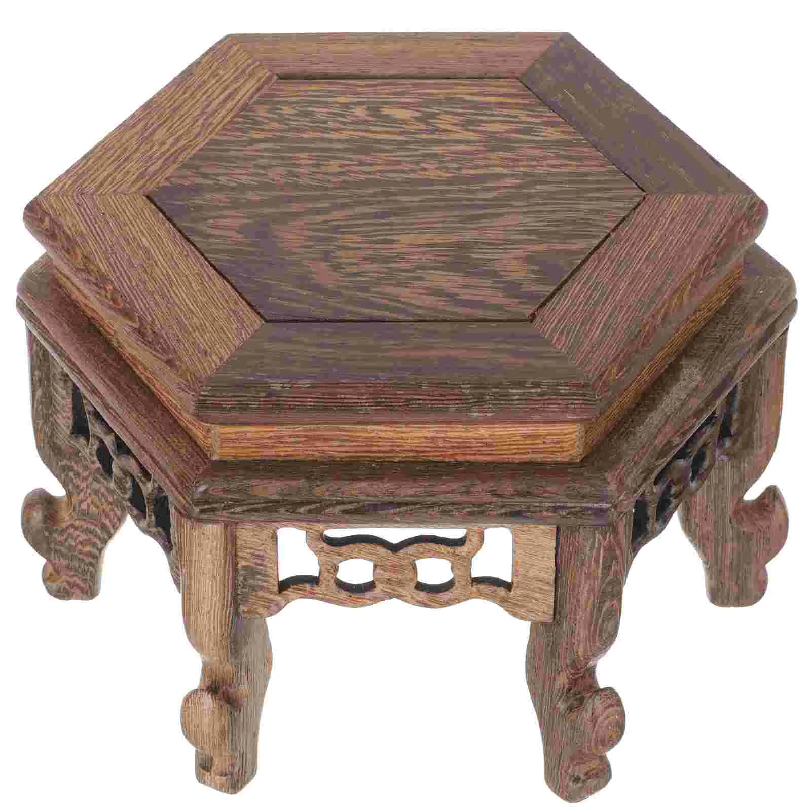 

Chicken Wing Wood Hexagonal Table Bonsai Holder Houseplant Trellis Vase Stand Crafts Display Base Home Ornament Teapot