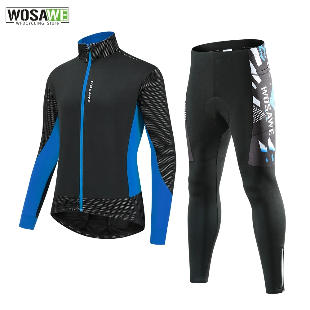 

WOSAWE Men's Windbreaker Fleece Cycling Suit Men's Bicycle Jacket Bike Pants MTB Road Bike Clothing Long Jersey Warm Coat