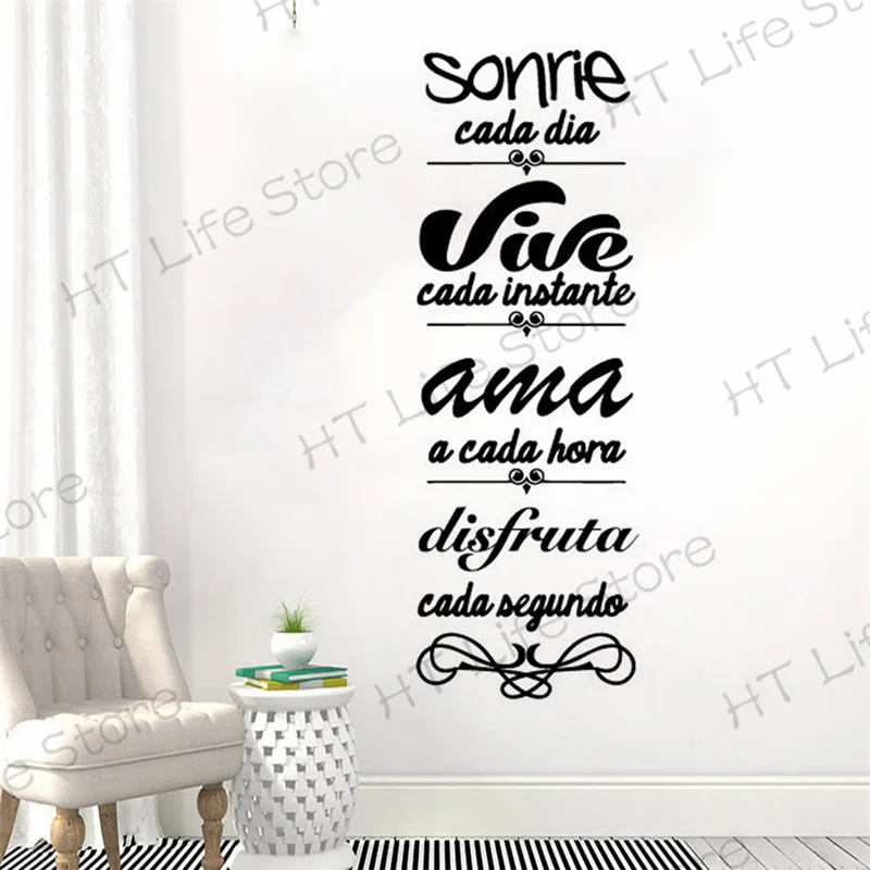 

Spanish Quote Bidsu Wall Decals Vinyl Sonrie Cada Dia Vive Cada Instante AMA A Cada Hora Stickers for Livingroom Bedroom Poster
