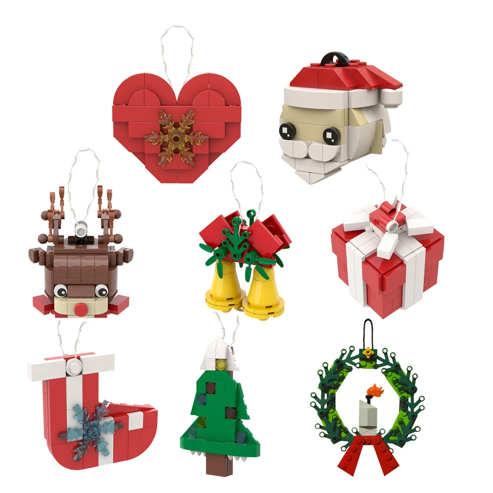 

Mini Christmas Tree Decorations Santa Claus Wreath Elk Bells Combination Building Blocks Set Home Desktop Bricks Christmas Gifts