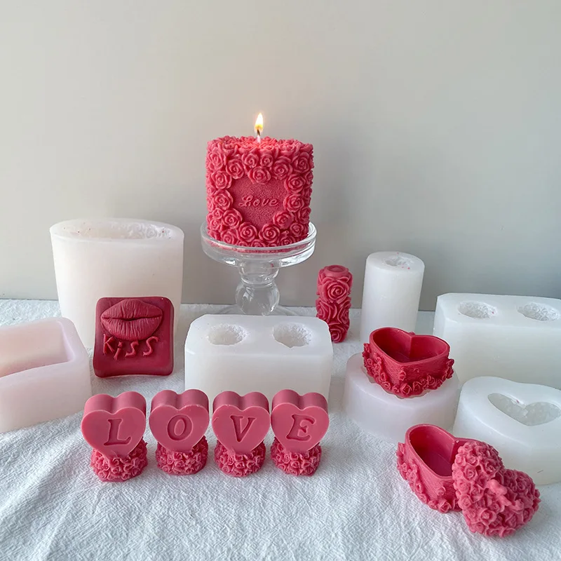 

New Valentine's Day Love Heart Red Lips Rose Style Candle Silicone Mold DIY Handmade Soap Resin Mould Home Decoration Ornaments