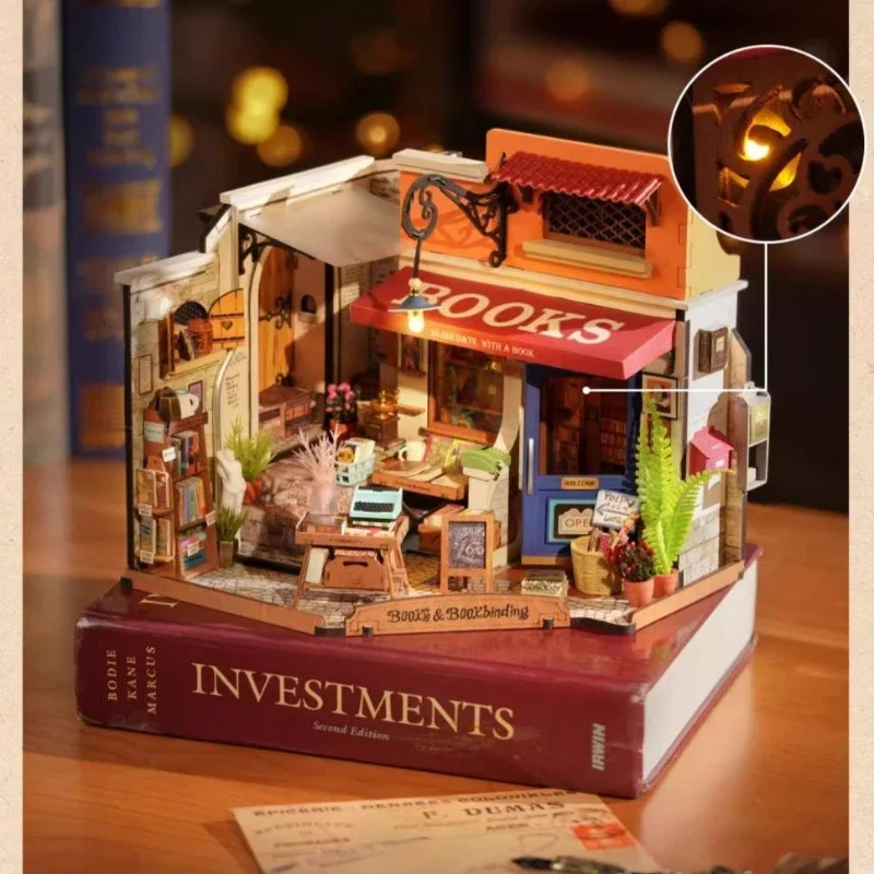 DIY угловой книжный магазин наборы деревянных моделей поделки на заказ 3D