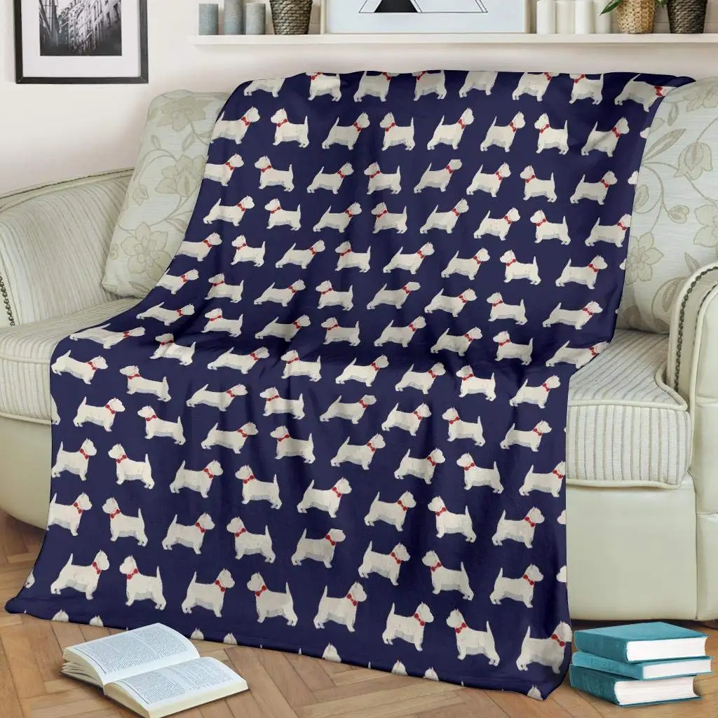 

Westie Cute Puppy Blankets West Terrier Dog Flannel Throw Blanket Airplane Travel Printed Soft Warm Bedspread King Size Highland