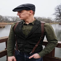 mens suit vest single breasted point lapel slim fit strap knight waistcoat leather strap hook adjustable chalecos jacket