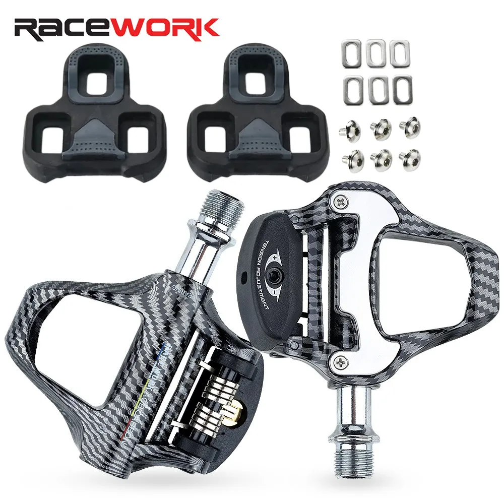 

RACEWORK Ultralight Carbon Fiber Road Bike Clipless Pedals Plain Pattern with Sealed Bearings for KEO Systems Locking Pedals