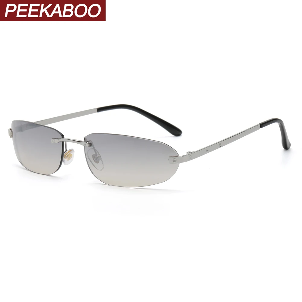 

Peekaboo male oval sunglassess rimless female metal cat eye sun glasses for women trendy men uv400 frameless silver black