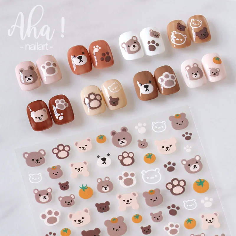 

3D Cartoon Bear Nail Sticker Cute Rabbit Nail Accesoires Panda Flower Nail Art Decorations Japanese Anime Smiley Dropshipping