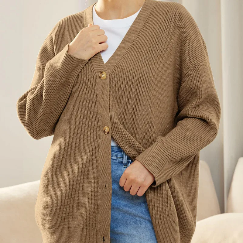 Женские свободные свитера осенне-зимняя одежда однотонные теплые вязаные