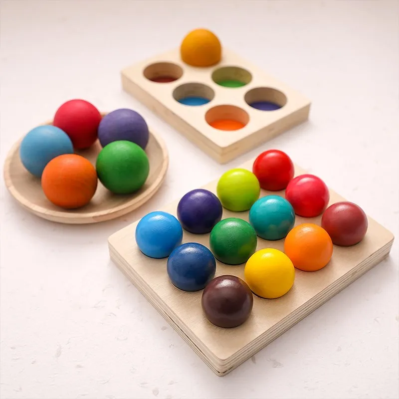 Regenbogen Bord Baby Montessori Pädagogisches Holz Spielzeug Farbe Sortierung Sensorischen Spiel Kognitiven Pädagogisches Spielzeug Holz Kugeln Tablett
