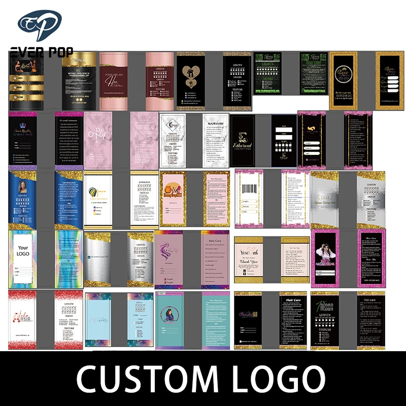

Custom Person Logo Luxury Style Wig Packaging Tag Bundle Wrap Sticker Thank You Card 3-in -1 set